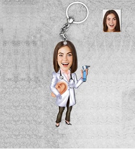 Kişiye Özel KBB Doktoru Kadın Ahşap Anahtarlık-1