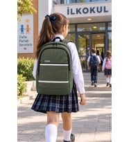 Haki Lüks İlkokul Okul Çantası Çocuk Öğrenci Sırt Çantası Günlük Okul Kullanımı 45 x 30 x 15