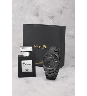 Polo Air Klasik Metal Kordon Erkek Kol Saati Ve 55 ml Parfüm Seti Siyah Renk ST-5024E1
