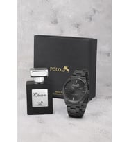 Polo Air Klasik Metal Kordon Erkek Kol Saati Ve 55 ml Parfüm Seti Siyah Renk ST-5024E1