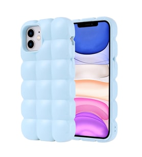 Apple iPhone 11 Uyumlu Kılıf Silikon Parlak Esnek Yumuşak Kabartmalı Zore Dom Dom Kapak (Mavi)
