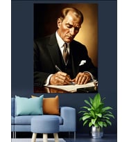 Masada Çalışan Atatürk Portresi Dekoratif Kanvas - Mdf Ahşap Tablo