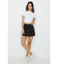 Kadın Pileli Cepli Mini Denim Etek (Siyah)