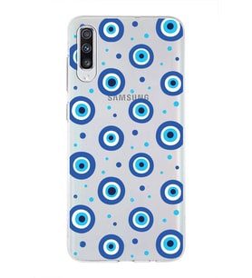 PrintiFy Samsung Galaxy A70 ile Uyumlu 1mm Slim Fit Nazar Boncuğu 1 Baskılı Şeffaf  Kılıf