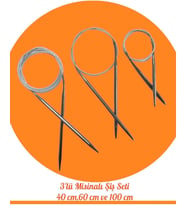 Örgü Evi Çelik Telli Misinalı Örgü Şişi Seti, 40cm 60cm ve 100cm Uzunluk, 3'lü Set, Dikişsiz Bere ve Yaka Örgüsü İçin, Deforme Olmayan Çelik Tel (4)