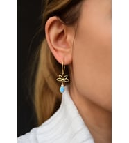 Papatya Silver 925 Ayar Gümüş Gold Kaplama Oval Opal Lotus Halka Küpe