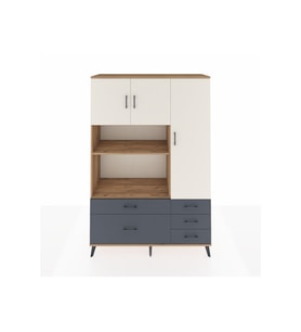 Hyperion Dolap 7 Raflı 5 Çekmeceli 3 Kapaklı 132x44x195 Çam-Aytaşı/Antrasit