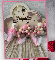 Yeni Doğan Ledli Pano Kapı Süsü Krem Pembe