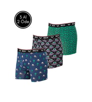 Erkek Likralı Desenli ve Düz 3'lü Boxer Paketi (Yeşil)