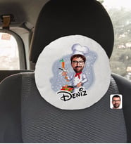 BK Gift Kişiye Özel İsimli Erkek Chef Karikatürlü Yuvarlak Araç Koltuk Yastığı-1
