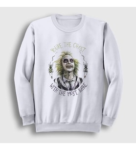 Presmono Unisex Beyaz Ghost With The Most Tim Burton Beetlejuice Sweatshirt 456657tt