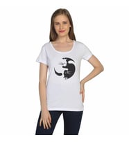 Bant Giyim - Yin Yang Kedi Beyaz Kadın T-shirt Tişört