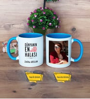 Halaya Hediye Kupa Bardak Mavi Fotoğraflı Halaya Doğum Günü Hediyesi