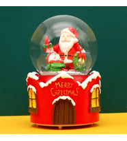 Yılbaşı Kar Küresi Büyük Boy Otomatik Işıklı Müzikli Ev Motifli Noel Baba Kar Küresi