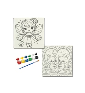 Okul Etkinliği-2'li Tuval Boyama Seti. 20x20 Cm Uv Baskı 6 Akrilik Boya 1 Fırça-model-212