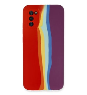 Newface Samsung Galaxy A03S Kılıf Ebruli Lansman Silikon - Kırmızı-Mor