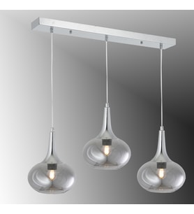 TT602-3S-FULLKR TT Aydınlatma Krom Kaplama 3 lü Hunili Tombul Camlı Sıralı Avize