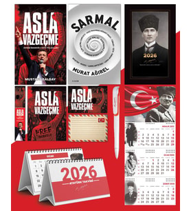 Asla Vazgeçme - Ayraç - Kartpostal - Poster - Sarmal -  2026 Ajanda Kalpaklı - Ay Yıldız Duvar Takvimi - Masa Takvimi