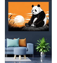 Gün Batımında Oturan Panda Portresi Dekoratif Kanvas - Mdf Ahşap Tablo