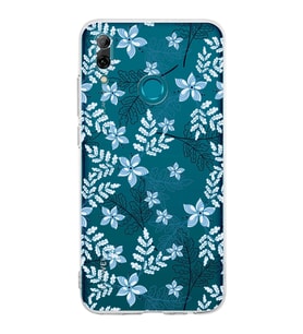 Huawei P Smart 2019  Kamera korumalı Kapak Floral Mavi Tasarımlı  Şeffaf Kılıf