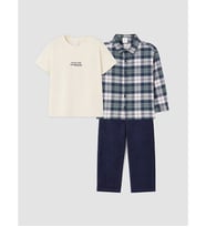 LCW baby Yeşil Ekose Erkek Bebek Gabardin Takım