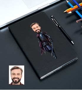 Kişiye Özel Savaşçı Tasarımlı Karikatürlü Siyah Defter Kalem Seti 111