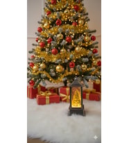 Dekoratif Antik Görünümlü 14 CM Işıklı Noel Çam Ağacı Feneri Yılbaşı Masaüstü Süsü ve Gece Lambası (Çok Renkli)