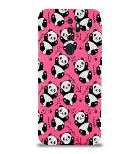 Oppo A9 2020 Uyumlu Lansman Kılıf Panda Tasarımlı İçi Kadife Kapak-Neon Pembe (Şeffaf)