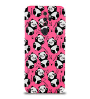 Oppo A9 2020 Uyumlu Lansman Kılıf Panda Tasarımlı İçi Kadife Kapak-Neon Pembe (Şeffaf)