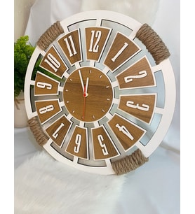 Kişiye Özel Halatlı Dekoratif Ahşap Duvar Saati 50 cm
