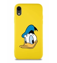 Apple iPhone XR Soft Premier Kapak Donald Duck-B Tasarımlı Silikon Kılıf - Sarı (Şeffaf)
