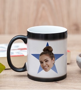Kişiye Özel Mavi Yıldız Kafa Fotoğraflı Sihirli Kupa Bardak