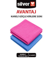 Silver Home Kareli 2li 40x40cm Mikrofiber Genel Temizlik Bezi - Mavi/Pembe