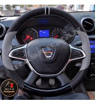 Dacia Logan Dikme Direksiyon Kılıfı Delikli Deri Parlak Siyah Gri Detay Çift Yüzük ve Dikiş 2017-2020
