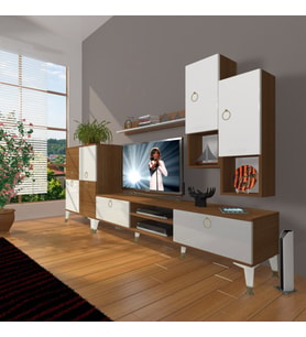 Decoraktiv Eko 6DA Mdf Dvd Gold Tv Ünitesi Tv Sehpası (Beyaz - Kahverengi)