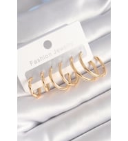 Pirinç Gold Renk Halka Model Kadın Küpe Seti (Karışık)