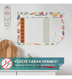 Haftalık Yemek Menüsü Planlayıcı, Buzdolabı Yazı Tahtası, Yapışkansız Tutunan Statik Akıllı Kağıt