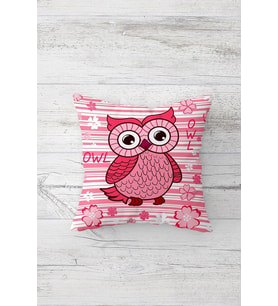 Baykuşlu Owl Pembe Çiçekli Çift Taraflı Gizli Fermuarlı Yastık Kılıfı Kırlent Koltuk Yastık Kılıfı