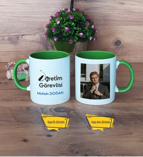 Öğretim Görevlisi Kupa Bardak Yeşil Fotoğraflı Öğretmenler Günü Hediyesi