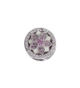 Kadın Pembe Çiçek Model Taşlı Gümüş Charm (Gümüş Gri)