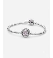 Kadın Pembe Çiçek Model Taşlı Gümüş Charm (Gümüş Gri)