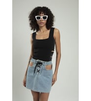 Sifu Tekstil Kadın Kare Yaka Sprey Boyamalı Spor Askılı Triko Atlet Crop Top Bluz SFYZ1002 (Siyah)