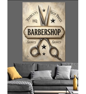Barbershop Makas Ve Tarak Logosu Dekoratif Kanvas - Mdf Ahşap Tablo