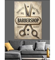 Barbershop Makas Ve Tarak Logosu Dekoratif Kanvas - Mdf Ahşap Tablo