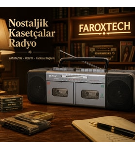 Nostaljik Çift Kasetçalar Radyo – Bluetooth, USB/TF Kart, AM/FM/SW 3 Bant, Çift Hoparlör ve Şarjlı Pil Destekli