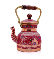 1,3 Litre El Işlemeli Nostaljik Tekli Kalaylı Bakır Demlik, Çaydanlık, Su Isıtıcısı (Lila)