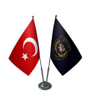 Masa Üstü Polis Özel Harekat Bayrağı Türk Bayrağı İkili Krom Direk Masa Bayrak Seti
