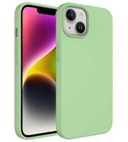 iPhone 14 Plus Kılıf Sıvı Teknolojili Silinebilir Kamera Çıkıntılı Lansman Sert Silikon (Açık Yeşil)
