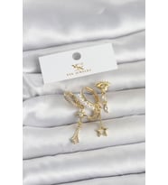Pirinç Gold Renk Zirkon Taşlı Gece Temalı 3'lü Kadın Küpe 5886 - SSSSSS9326-4656