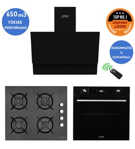 Eminçelik ve AFM TECH Markalı /Zenon  Dijital Turbolu Siyah Ankastre Set (12 225 + FM7700 + FM3400)